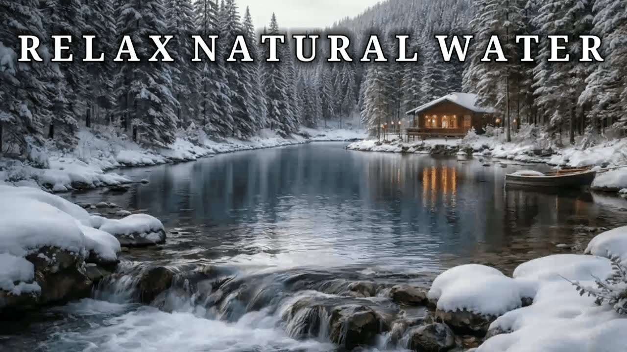 Relax Natural Water Sounds 🌊 Flowing River in Winter Forest |  Nature Ambience