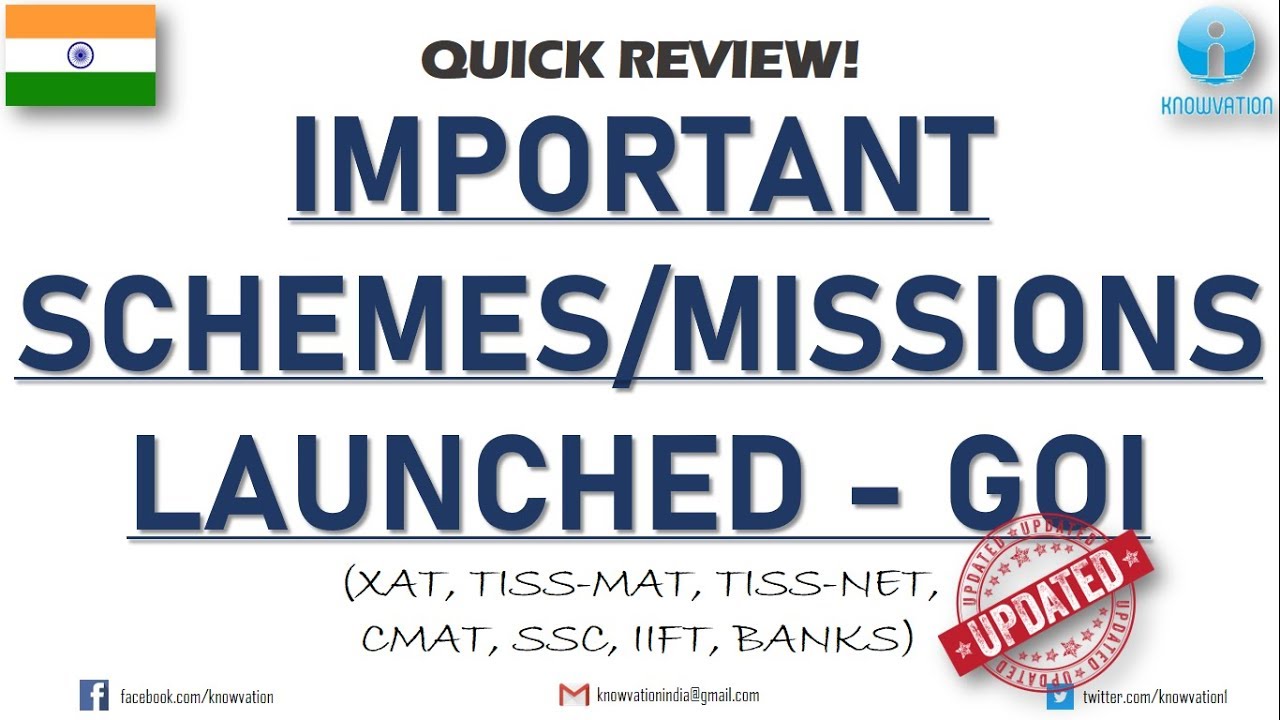 Important Schemes of Indian Government 2019-20 | Missions | XAT, TISSNET, TISSMAT, CMAT, Banks, SSC