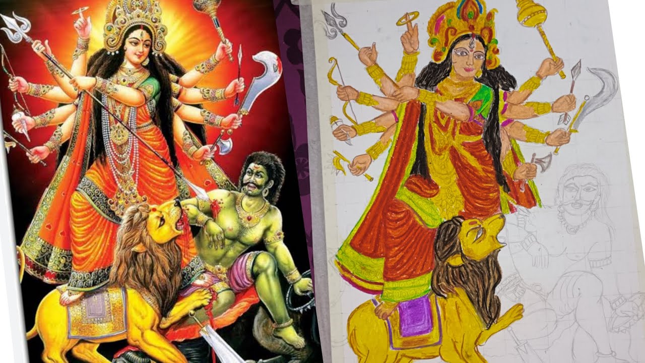 part 3#Durga maa drawing with oil pastels