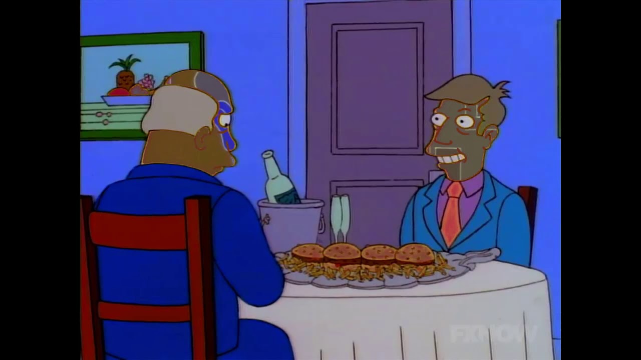 Steamed Hams but a backwards negative version of it is playing on their skin