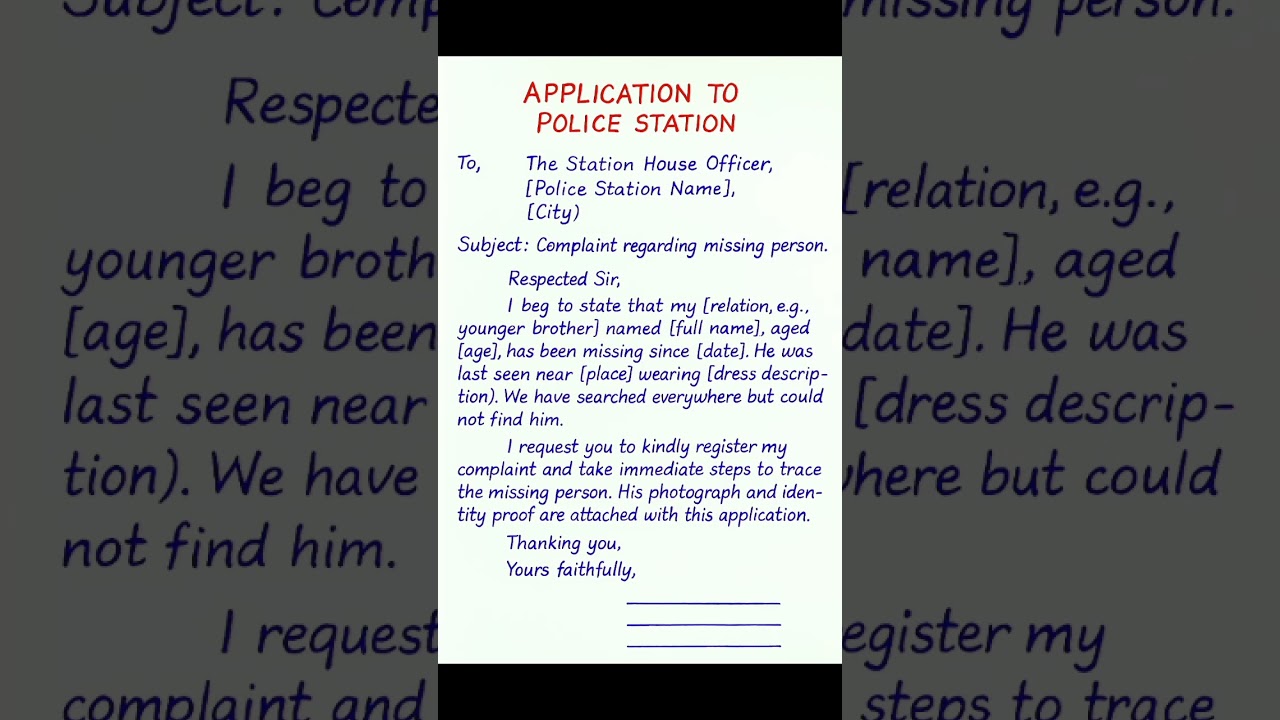 Application to Police for Missing Person Complaint