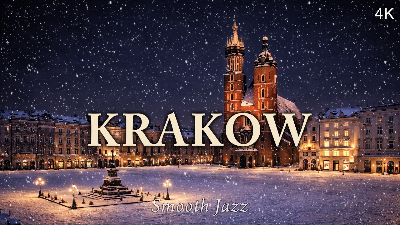 ❄️Krakow Old Town Snowy Night Ambiance - 1 Hour Smooth Jazz - Krakow Night Vibes