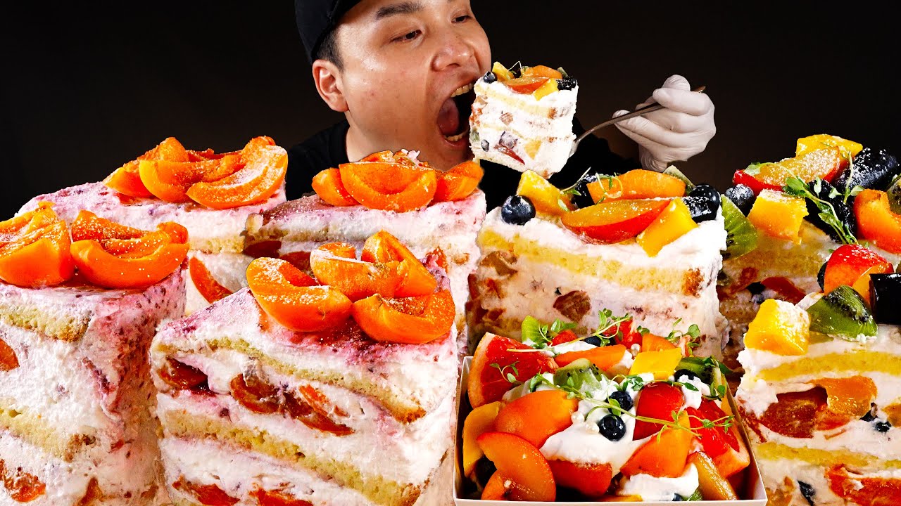 비주얼부터 맛까지 완벽! 과일생크림케이크, 살구라즈베리 생크림케이크, 범벅케이크 먹방~!! Fruit Cream Cake, Apricot Cream Cake