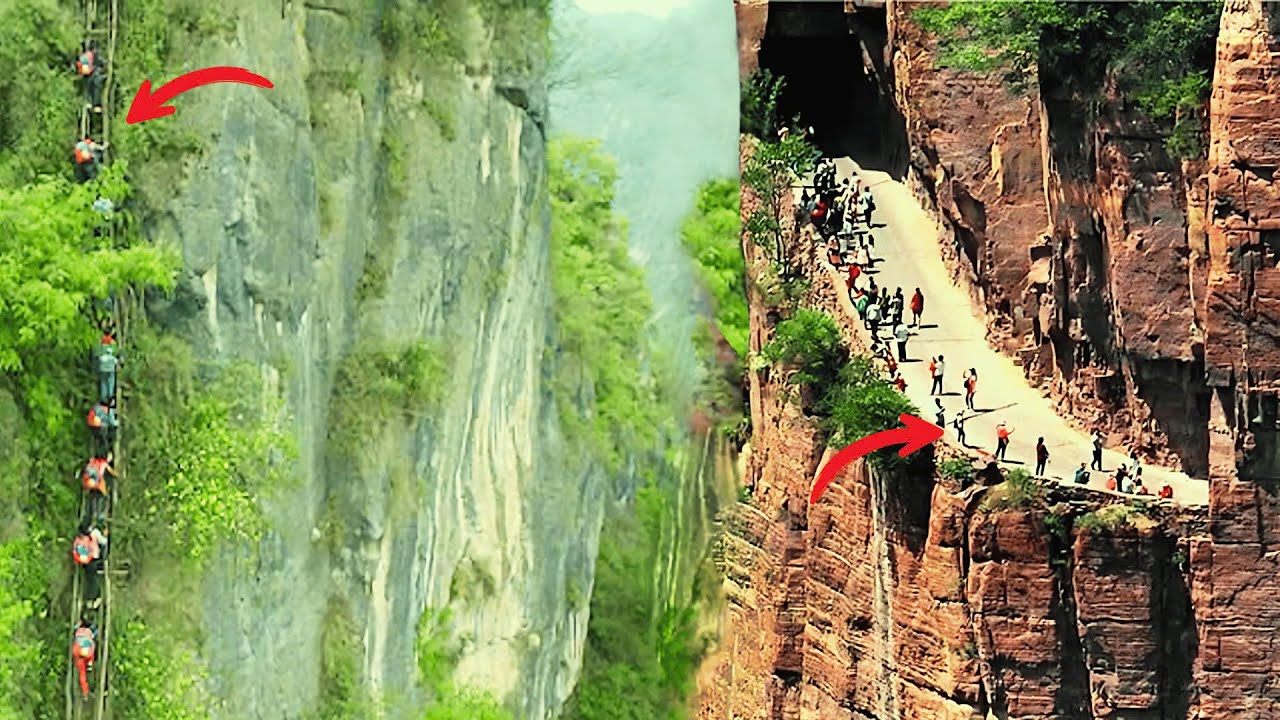 The most dangerous way to school in the world | cliff village  | Dangerous trails in China