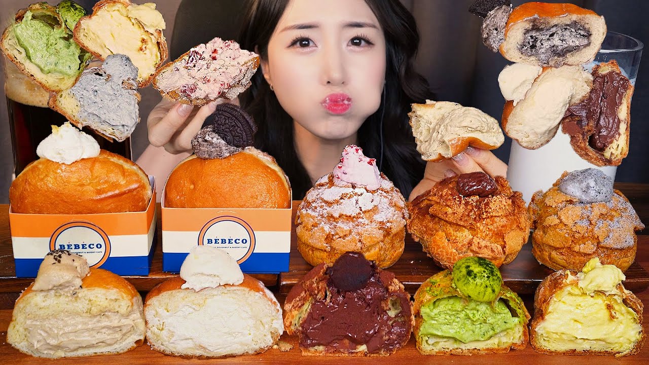 Полный сливок🍩 Кремовый пончик Слойка с кремом Хлеб АСМР Мукбанг ДесертㅣDessert Mukbang