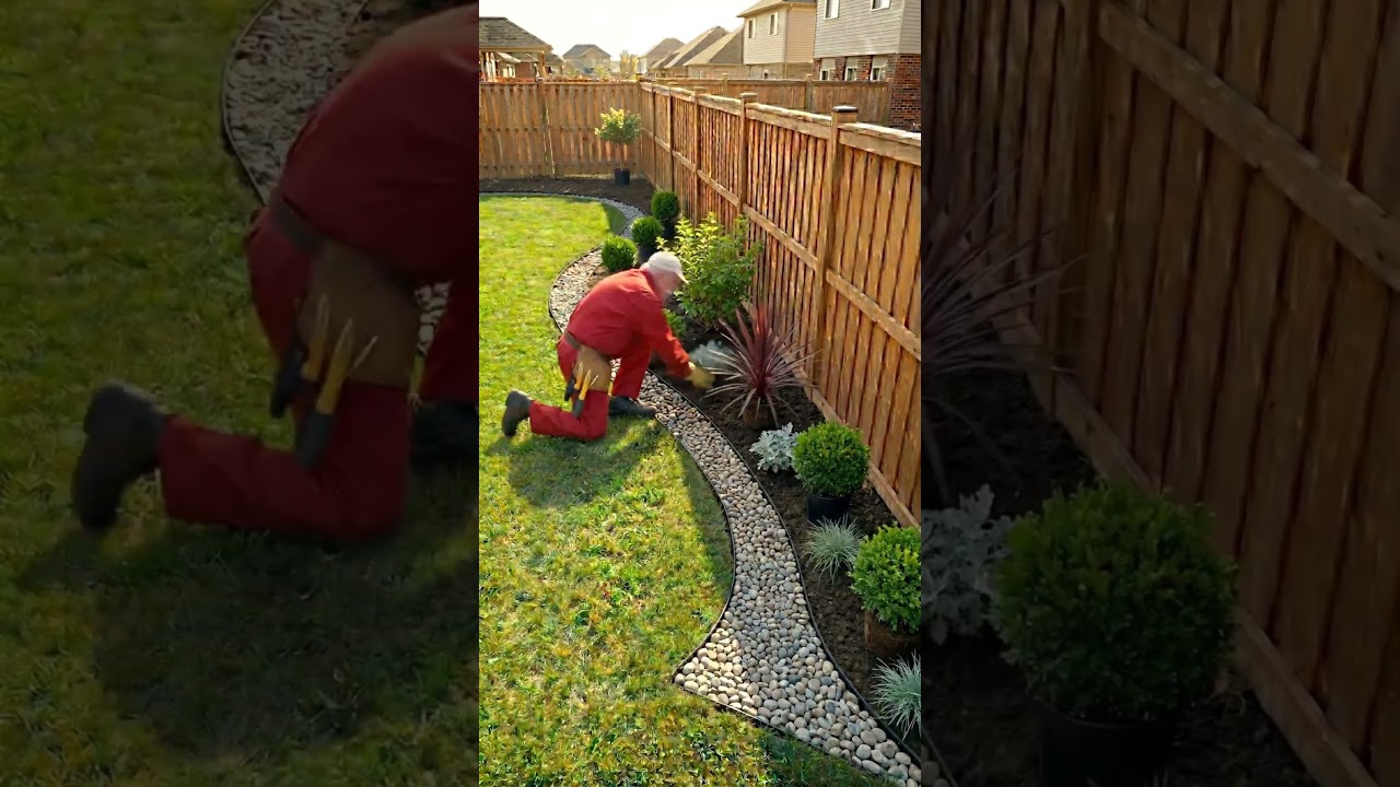 Curved Garden Bed Transformation Along Fence Line 🪨 #gardeninspiration #diy