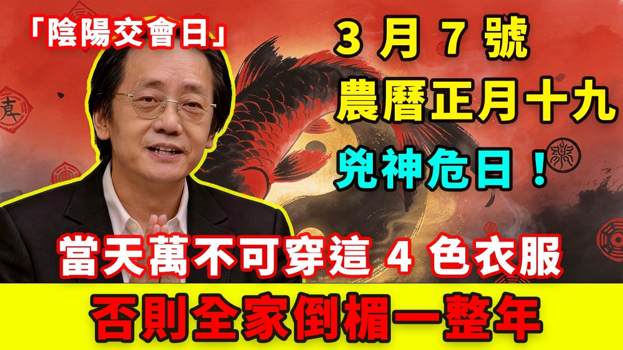 兇神危日！3 月 7 號，農曆正月十九日，「陰陽交會日」，當天萬不可穿這 4 色衣服，一旦穿錯，霉運纏身！否則全家倒楣一整年！