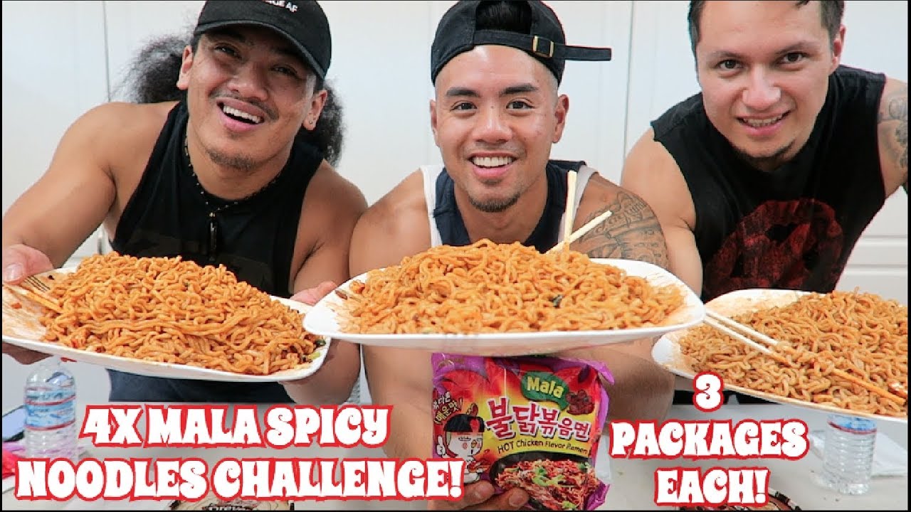 INSANE MALA 4X SPICY NOODLES CHALLENGE! 3 PACKAGES EACH!