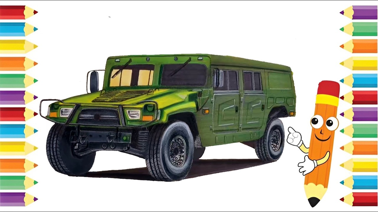 How to Draw and Color a Military Humvee Truck Step by Step  Realistic Army Vehicle Drawing Tutorial