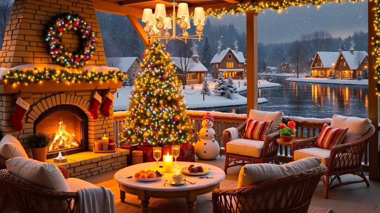 Peaceful Christmas Porch Vibes with Gentle Winter Jazz ❄️ Snowfall Ambience for Upbeat Mood