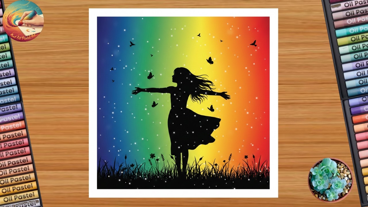 Beautiful Gradient Sky Painting with Silhouette Girl | Easy Acrylic Painting Tutorial