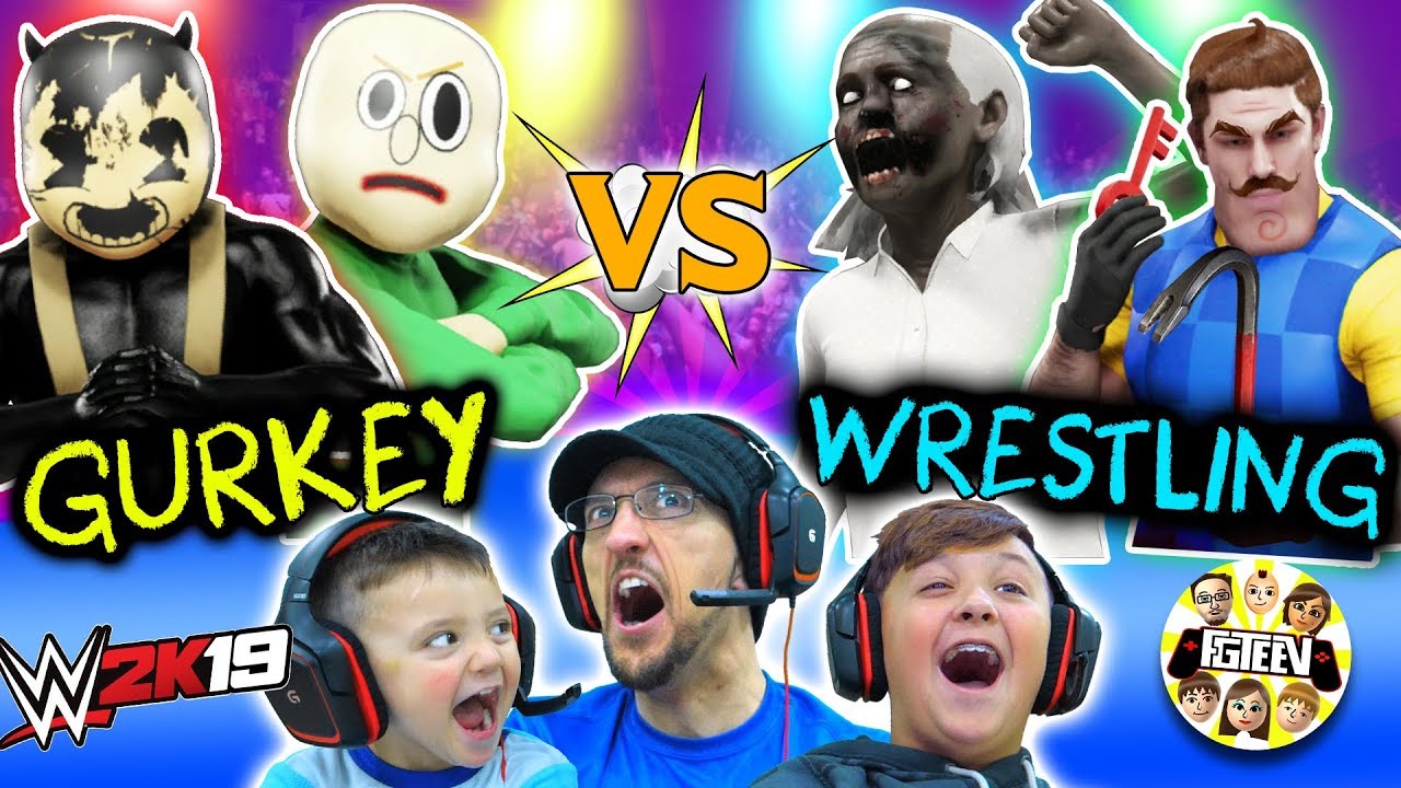 GRANNY WWE WRESTLING! Buff Baldi vs. FGTeeV Family Tag Team (Bendy + Hello Neighbor Match)