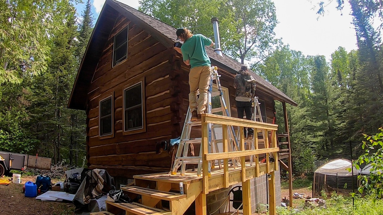 Rain Barrels & Gutters At Off-Grid Cabin