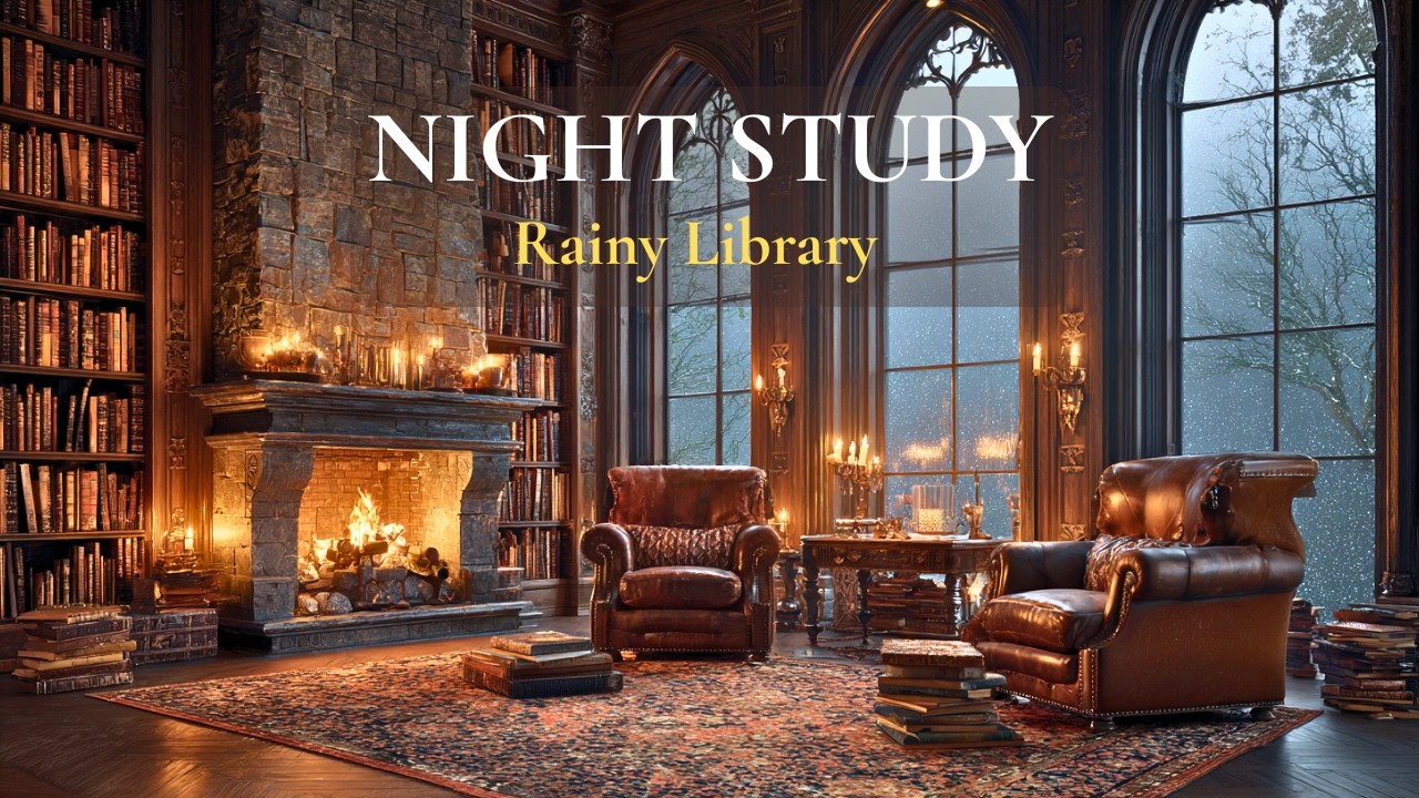 Rainy Night Study Music in a Cozy Gothic Library 🌧️ Deep Focus | Baroque Piano (2 Hours)