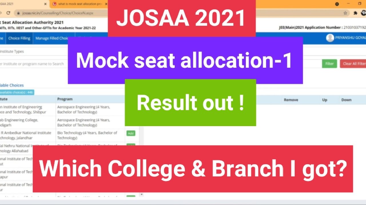 My JOSAA mock seat round 1 Results🔥| JEE 2021