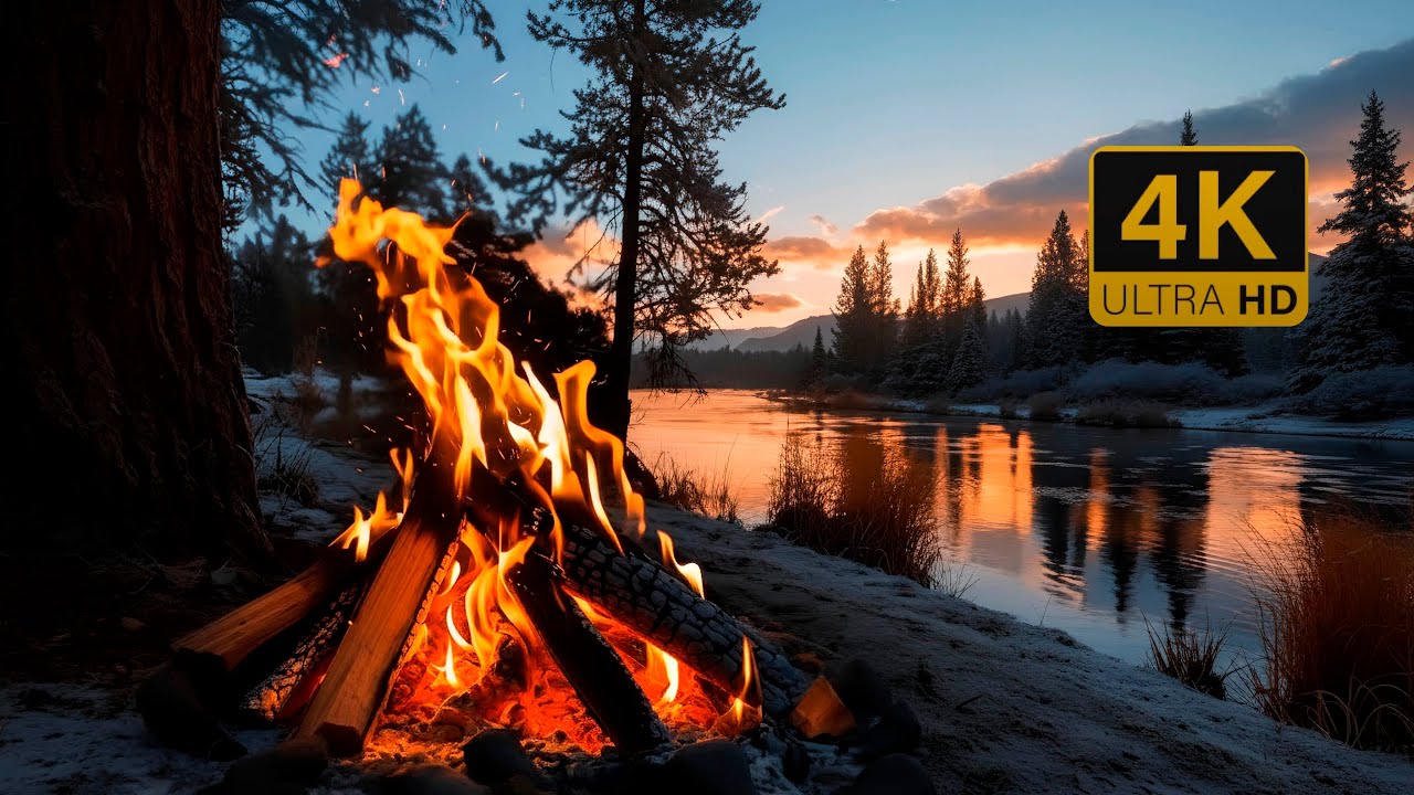 Campfire Sounds by the River 🌲🔥Relaxing for Sleep, Stress Relief & Study 4K