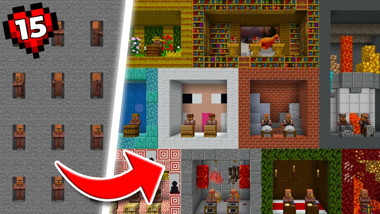 Я построил торговый зал для каждого жителя деревни в Minecraft Hardcore