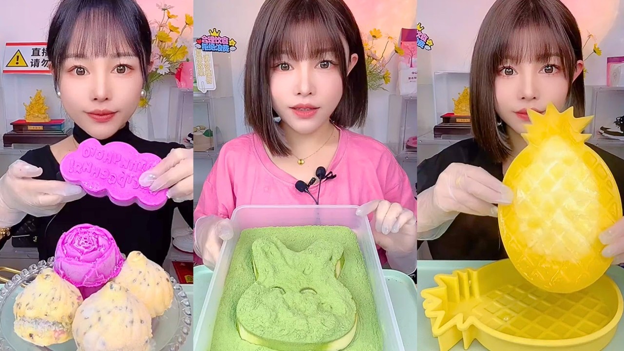 Pink Jelly Dessert, Bunny Matcha Powder Cake, Pineapple Jelly Mukbang