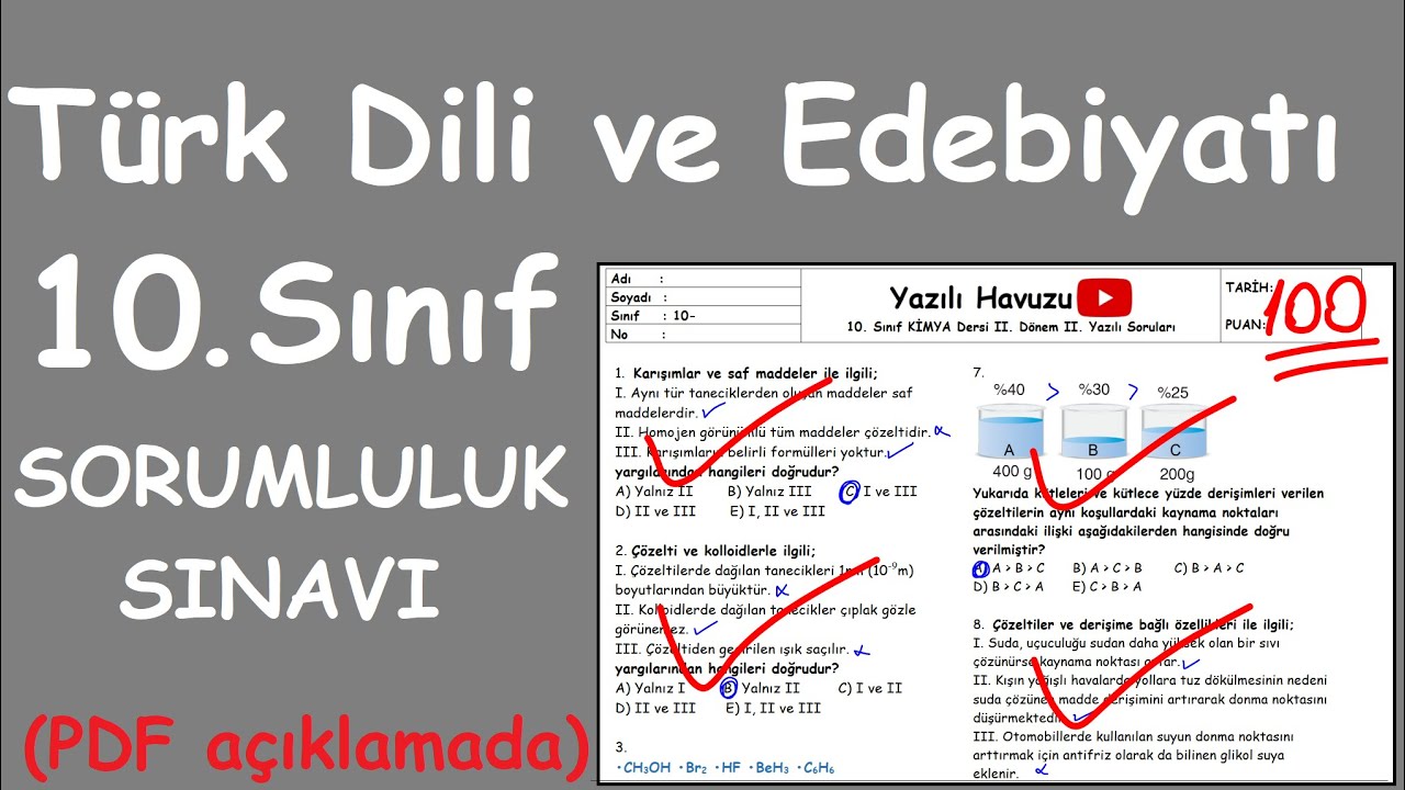 Türk Dili ve Edebiyatı 10. Sınıf Sorumluluk Sınavı Soruları (Yazılının PDF si açıklamada) 2022