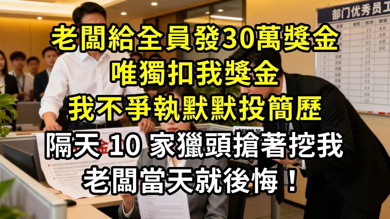 老闆給全員發30萬獎金唯獨扣我獎金，我不爭執默默投簡歷，隔天 10 家獵頭搶著挖我，老闆當天就後悔！