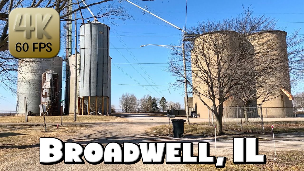 Driving Around the Tiny Village of Broadwell, IL in 4k Video
