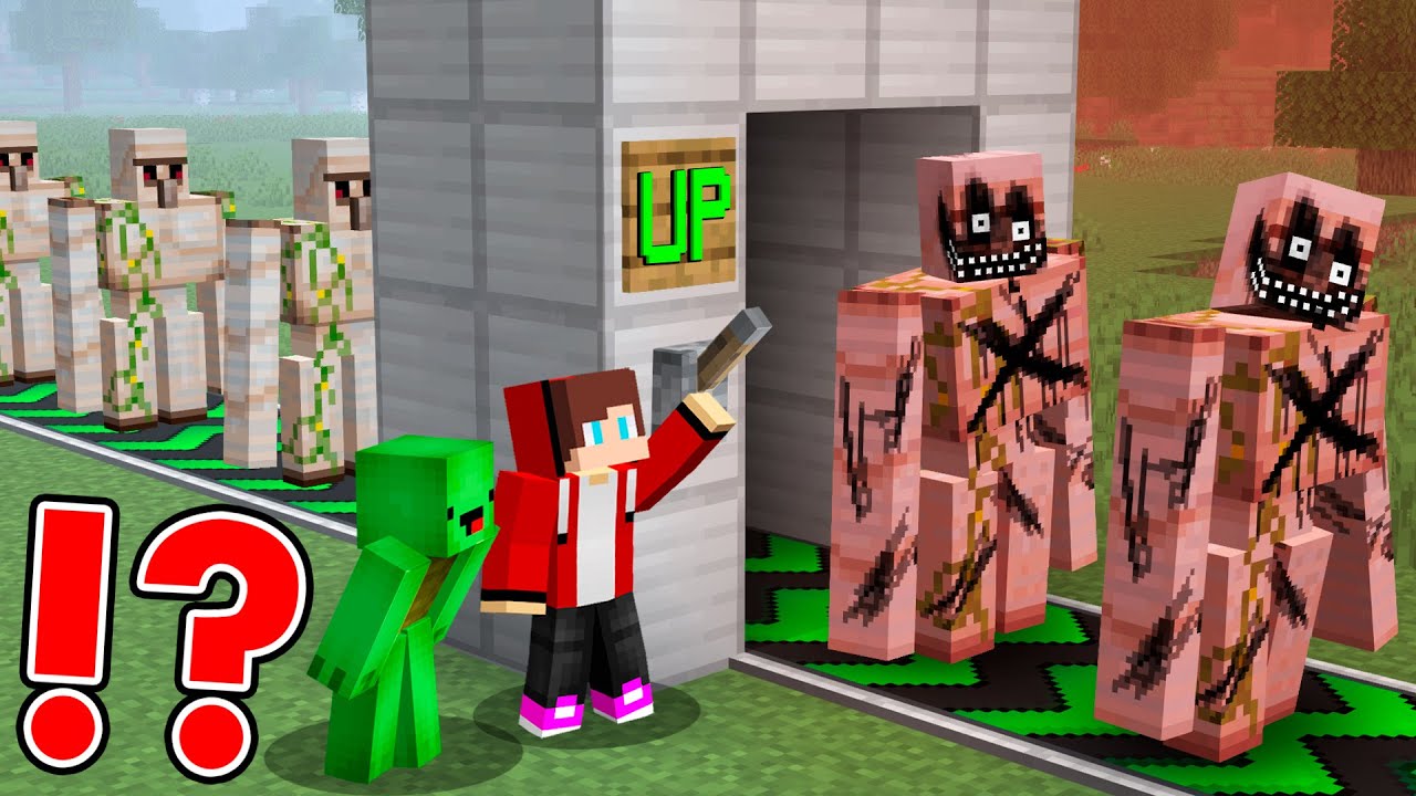 JJ and Mikey UPGRADE Golem to Creepy in Minecraft - Maizen
