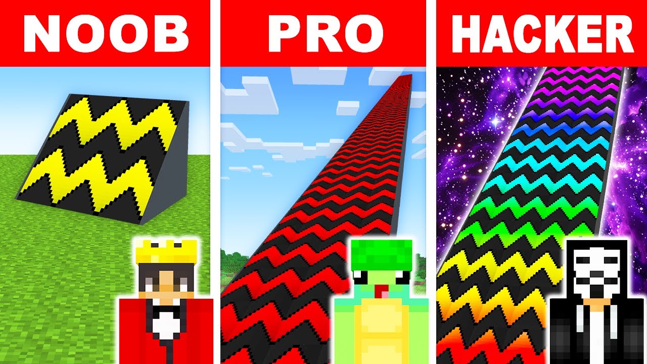 NOOB vs PRO: SUPER MEGA RAMP BUILD CHALLENGE in Minecraft