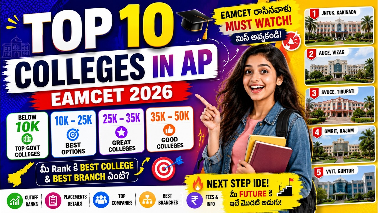 Episode-15| Top 10 AP Colleges EAMCET2026 Students కోసం| Complete information|Below 10K to 50K+ Rank
