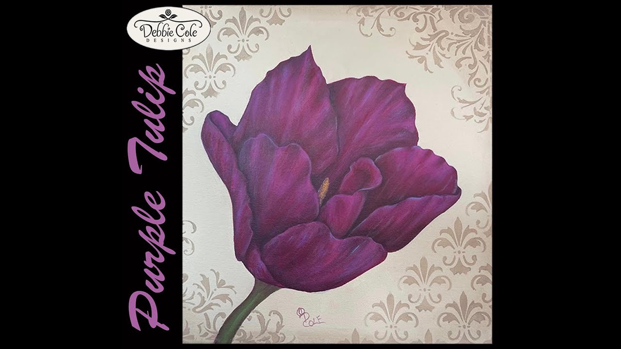 How to Paint an acrylic Purple Tulip by Debbie Cole,
