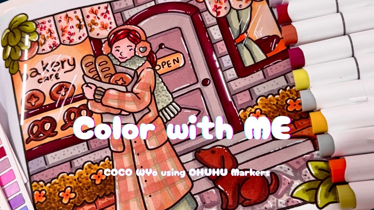 Color With Me 🍞 Cozy Bakery Scene | Ohuhu Markers ASMR | Relaxing Coloring (No Music)
