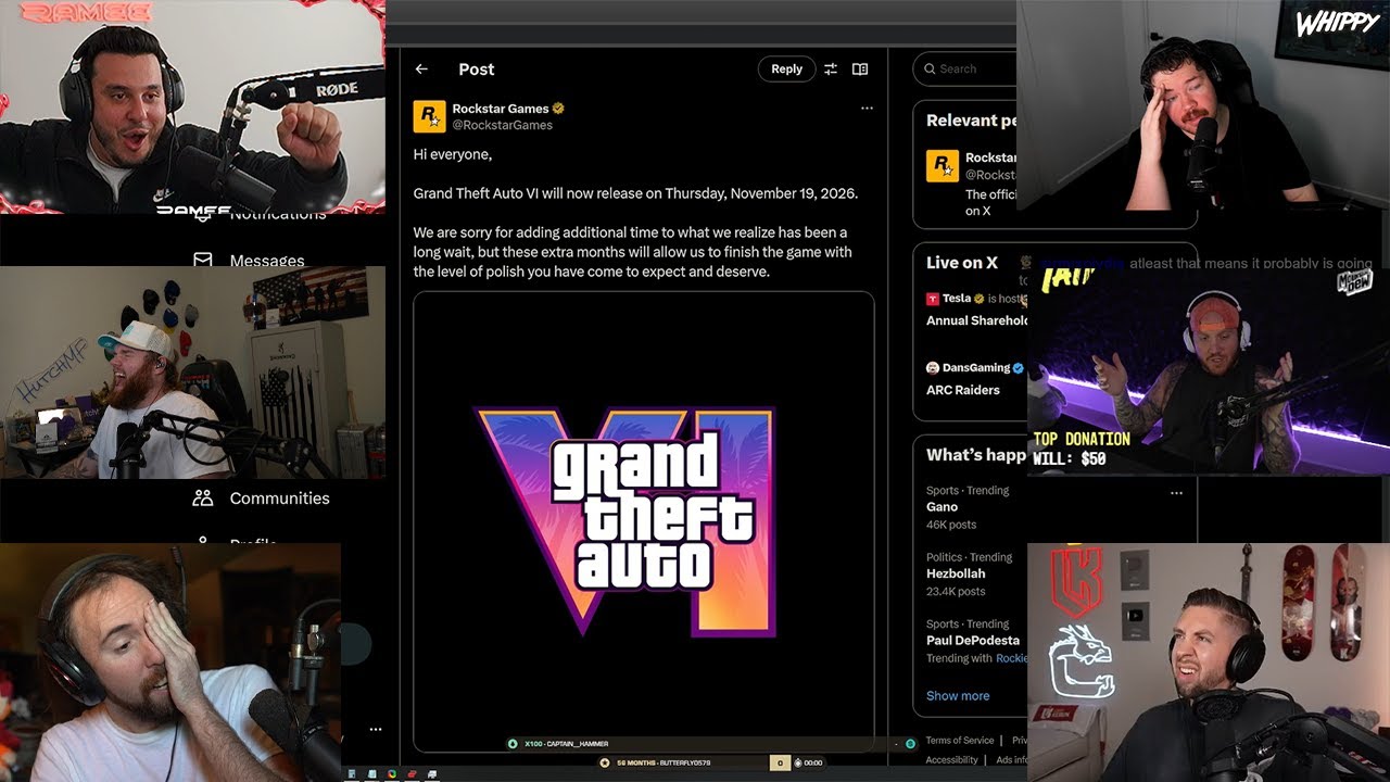 Streamers React to Rockstar Announcing GTA 6 Is Delayed Again