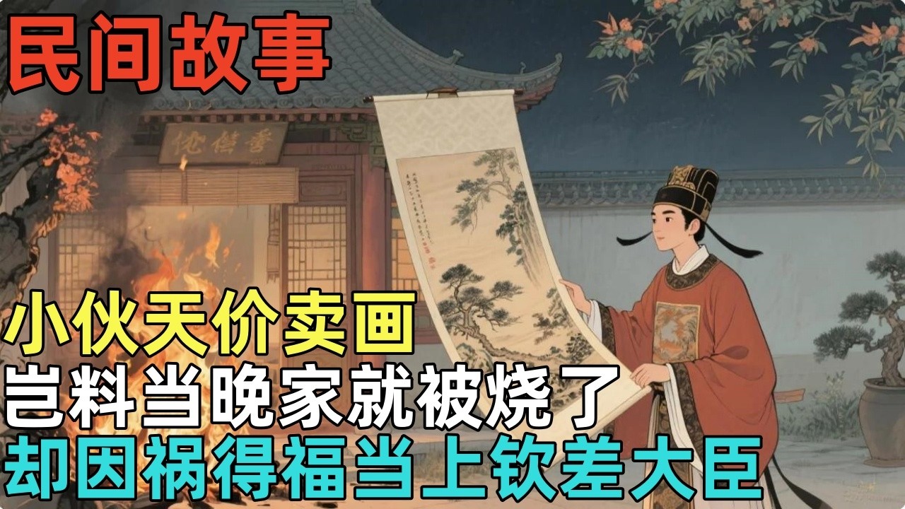 民间故事：小伙天价卖画，岂料当晚家就被烧了，却因祸得福当上钦差大臣#民间故事，#民间故事合集，#故事传说，#明朝奇案，#古代奇案，#民間故事，#民間故事合集，#故事傳說，#明朝奇案，#古代奇案