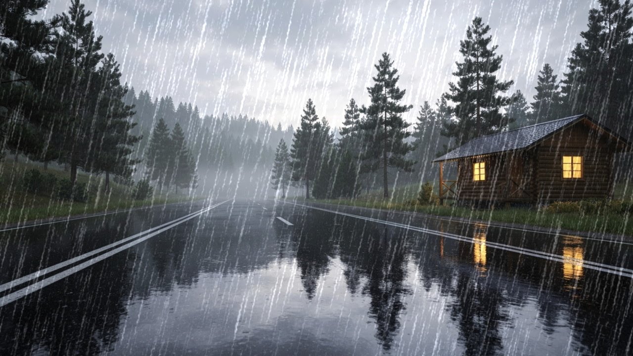 LIVE Rain Sounds 🌧️ Empty Forest Road at Night | Cozy Cabin Ambience