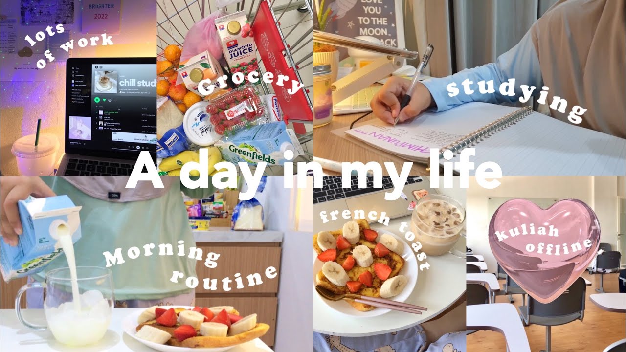 A day in my life*productive*💌🍞📚|kuliah offline,grocery,boba run,studying,making french toast