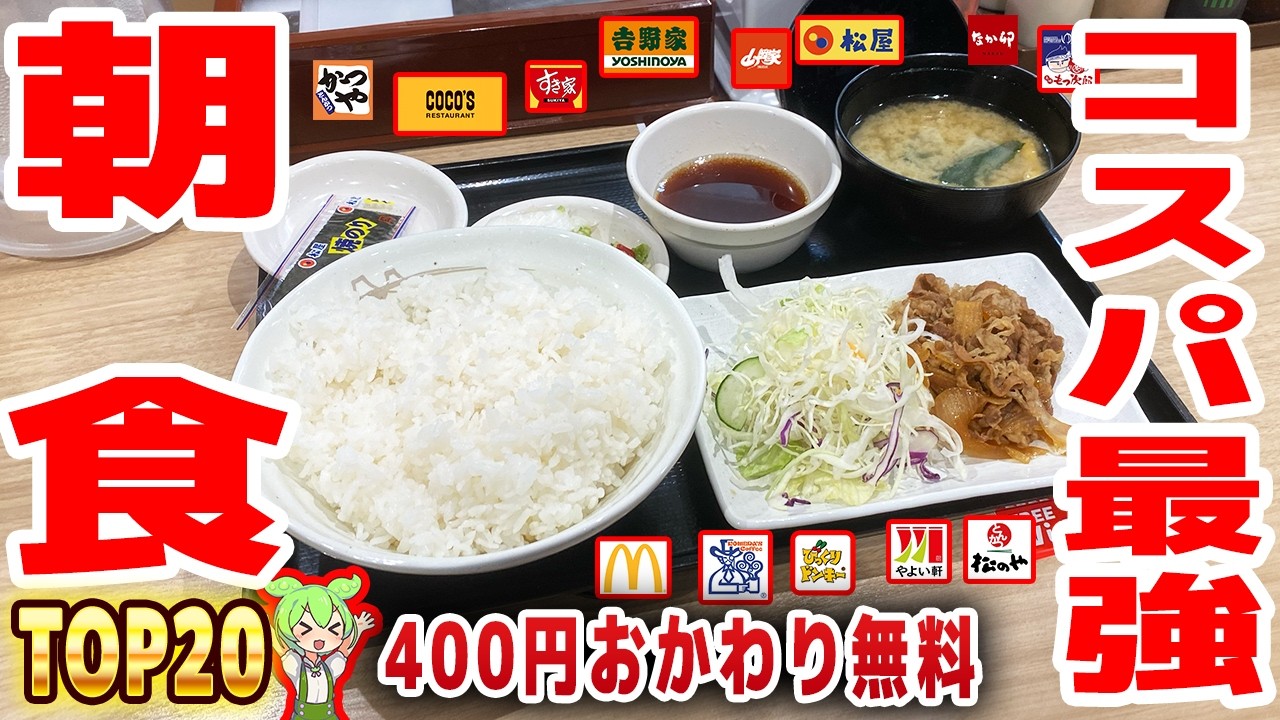 【モーニング】コスパ最強の朝食トップ20！300円定食、ドリンクバー付き300円朝食など【ずんだもん解説】