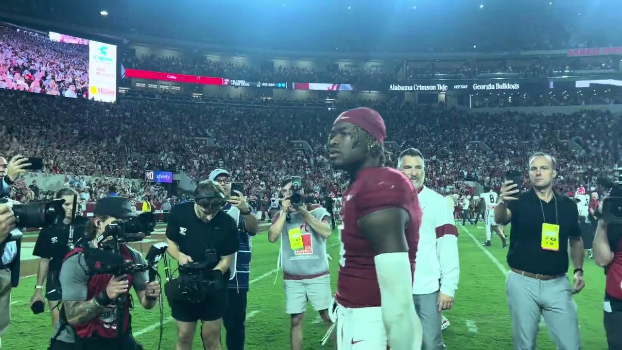 HUGE RAMMER JAMMER, Jalen Milroe celebrates beating Georgia