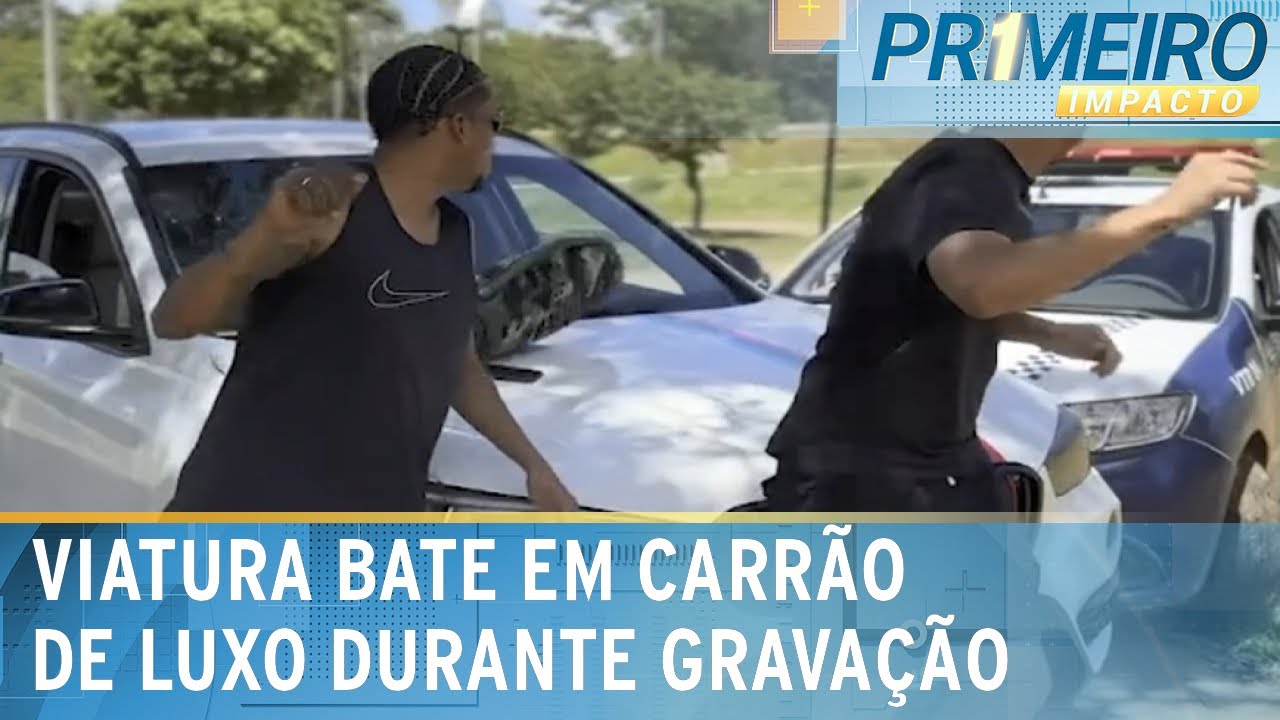 Viatura de Guarda bate em carro de luxo durante gravação de clipe | Primeiro Impacto (13/03/25)