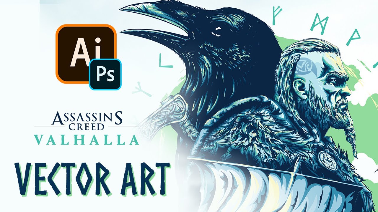 How to Create Vector Fan Art Like a Viking – Illustrator Speed Art- Assassin's Creed Valhalla