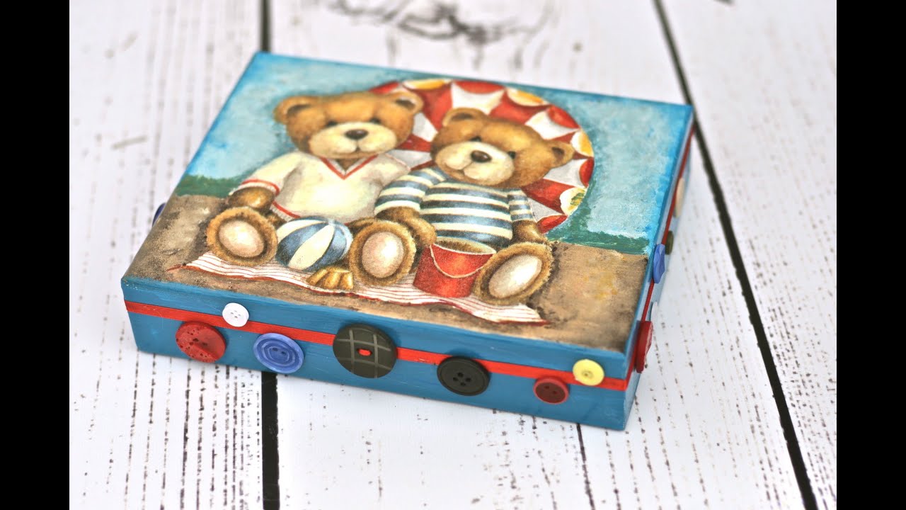Decoupage krok po kroku - pudełko z guziczkami dla chłopca