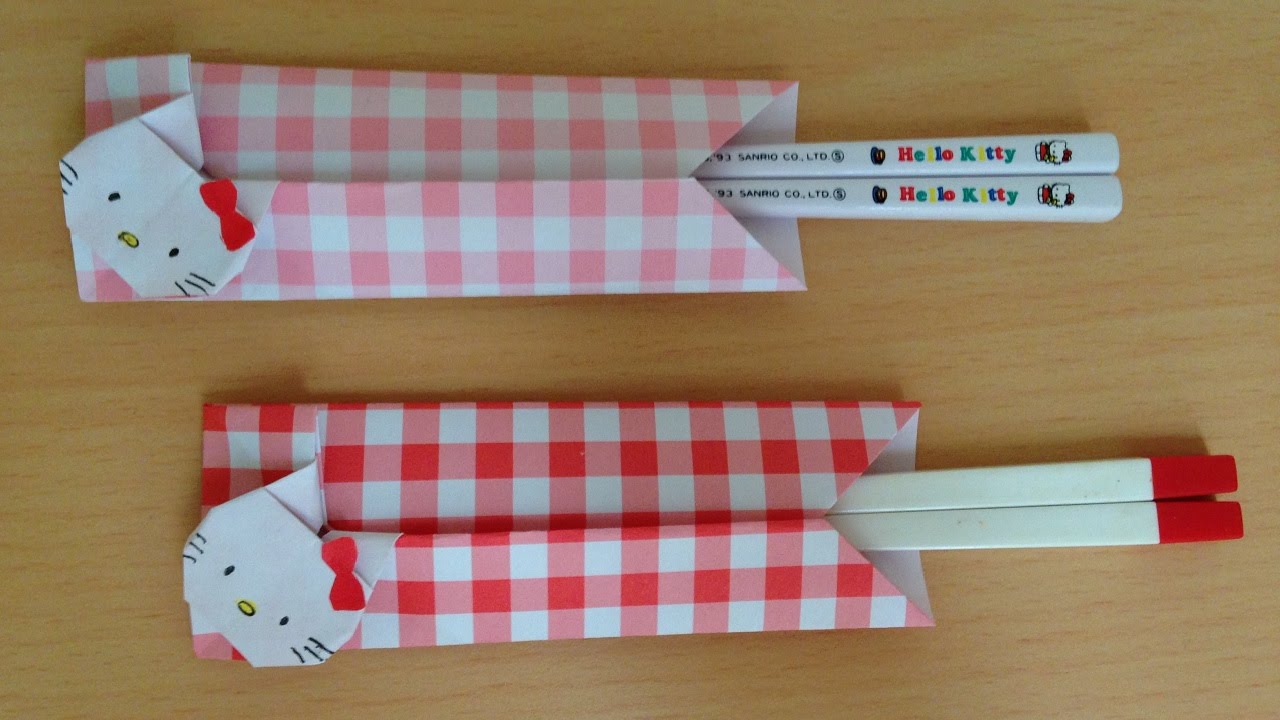 折り紙のキティちゃん 箸袋（箸入れ）簡単な折り方（niceno1）Origami Hello Kitty Chopsticks holder