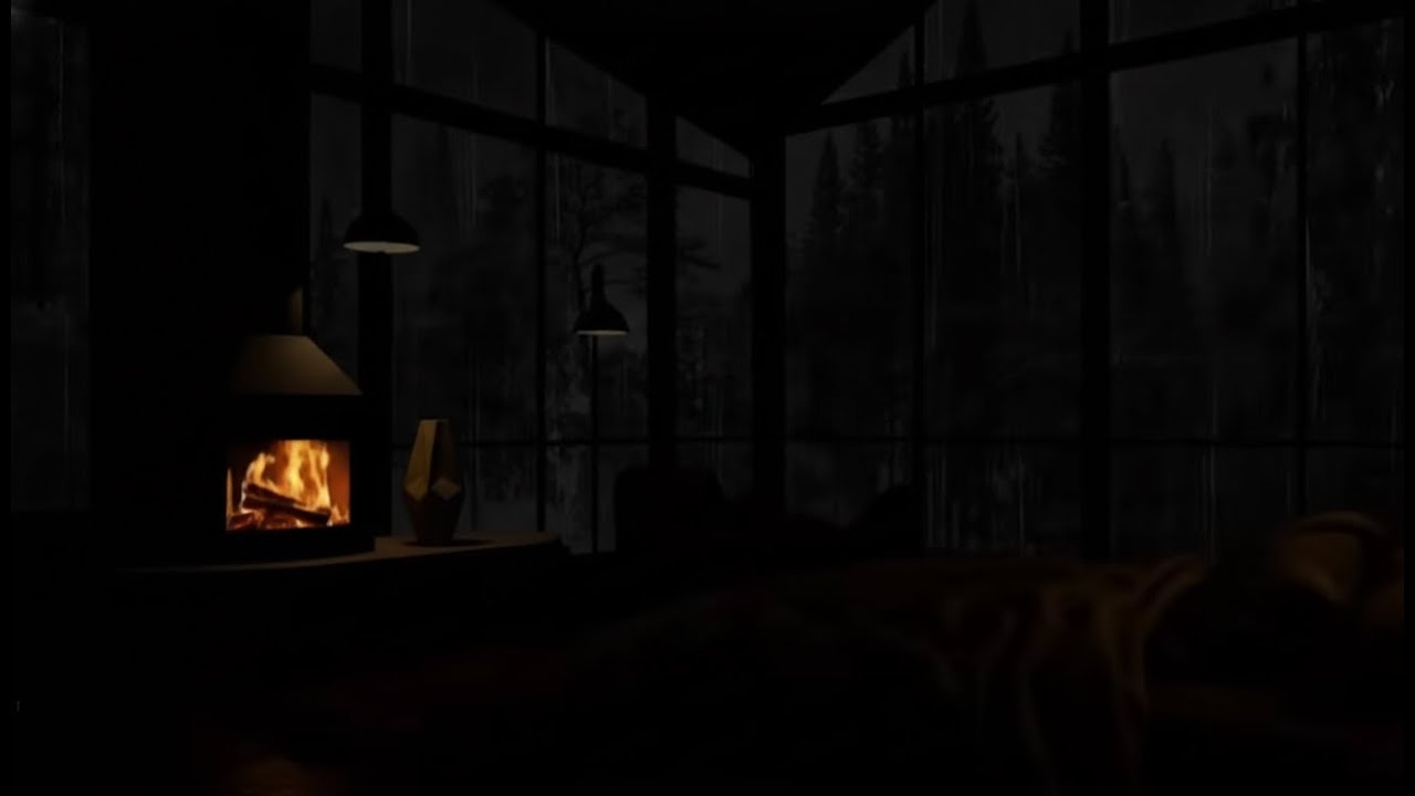 Soothing Rainstorm & Fireplace in a Peaceful Mountain Cabin