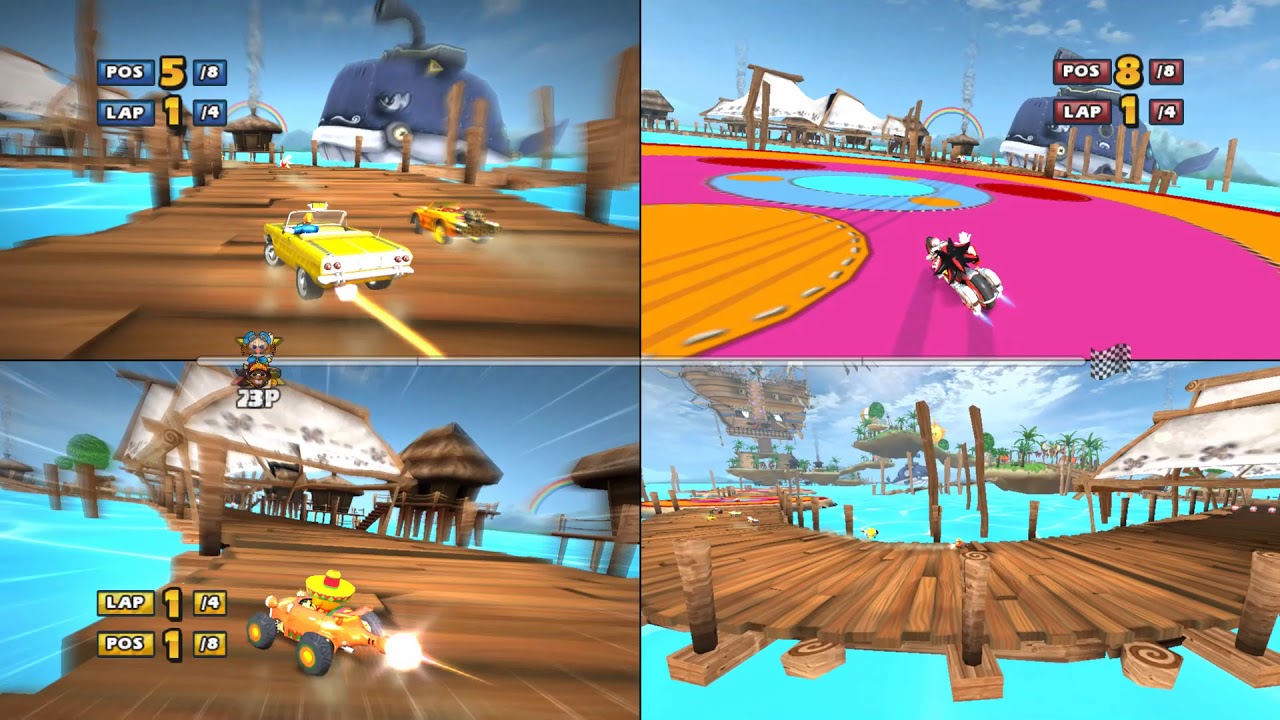 Keep up B.D. Joe Sonic & Sega all star racing split screen mokey target