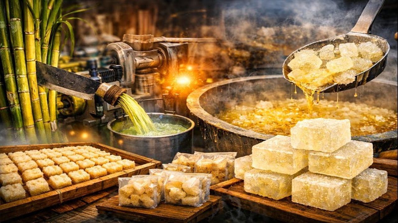 Inside the Rock Sugar Production Process From Sugarcane | Traditional Crystal Sugar Factory