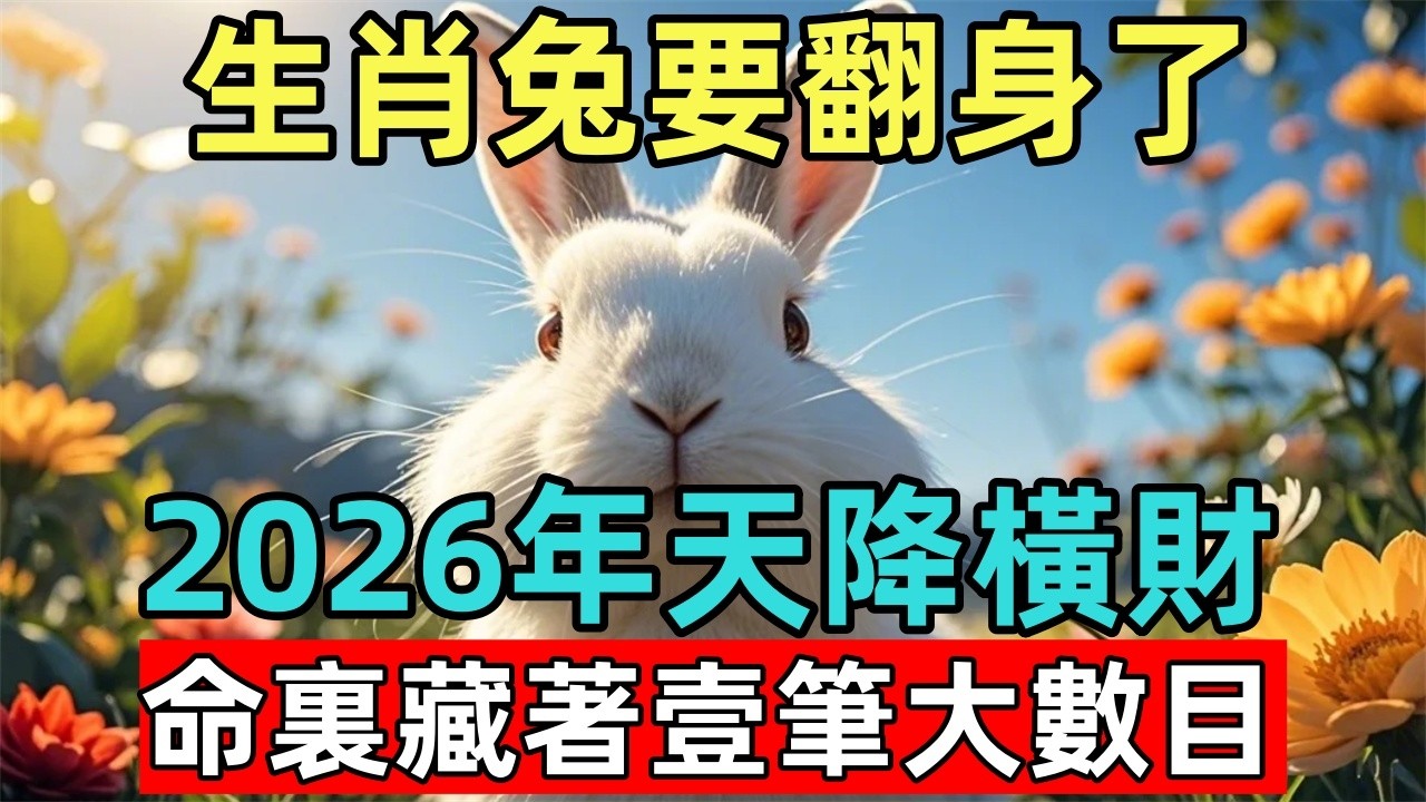 生肖兔要翻身了！2026年天降橫財，命裏藏著壹筆大數目，家有屬兔的快接福！