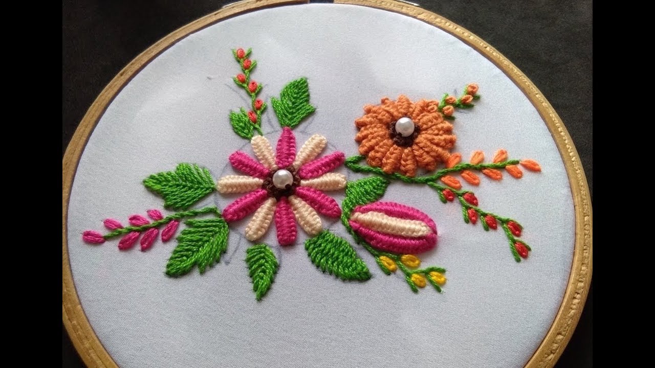 Hand Embroidery - Double Cast on Stitch For Beginners - Flower Design Embroidery