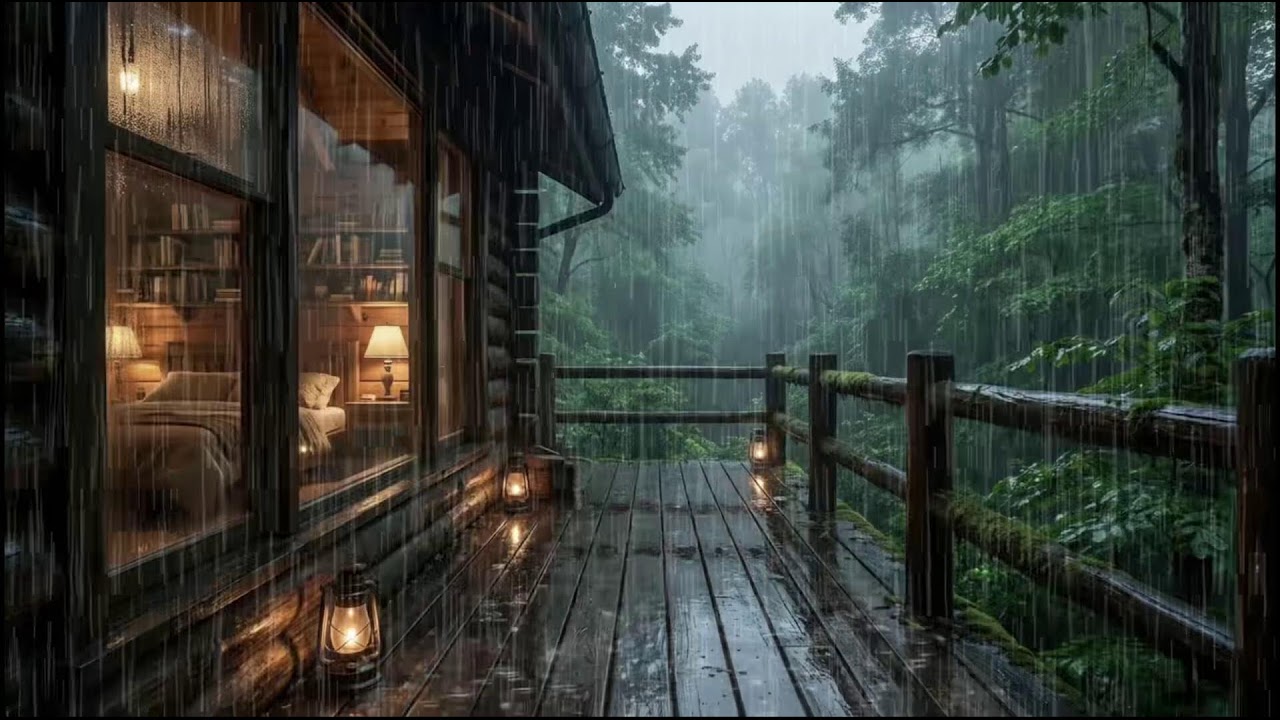 Night Rain Ambience in a Forest Cabin 🌲 Fall Asleep Fast | Insomnia Relief Sounds