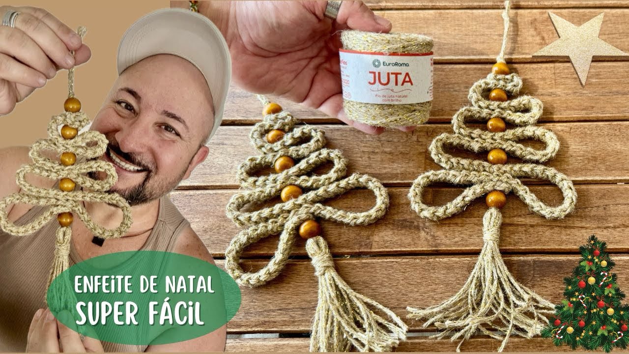 Como fazer Enfeite de Natal em Croch&ecirc; com fio de Juta - Passo a passo |  Super f&aacute;cil e r&aacute;pido!