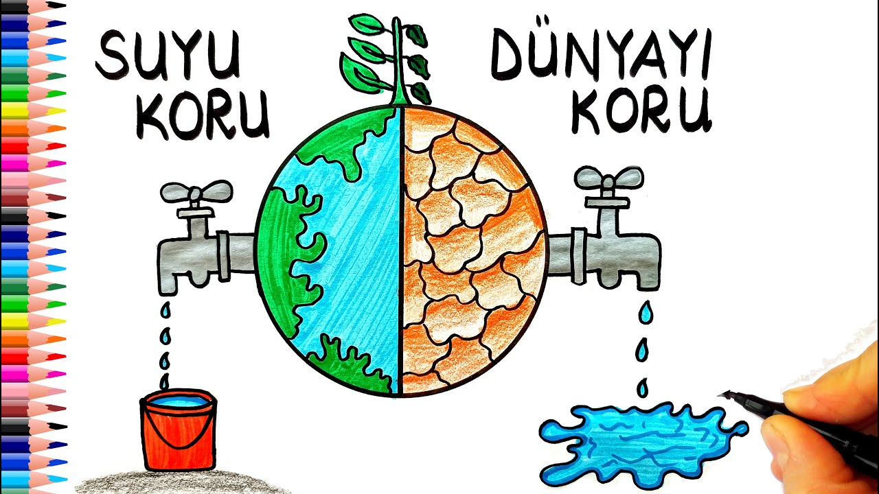 Dünya Su Günü Resmi Çizimi 🌱💧 Dünya Su Günü İle İlgili Resim - World Water Day Drawing - Doğa Resmi