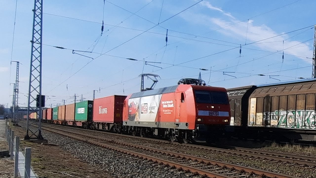 Güterzugverkehr in Saarmund: Mit Baureihe 145 MEG und vielen DB-Standardloks