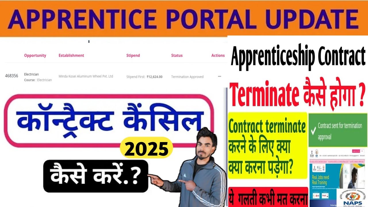 apprenticeship contract termination kaise kare 2025 | apprenticeship termination approved process